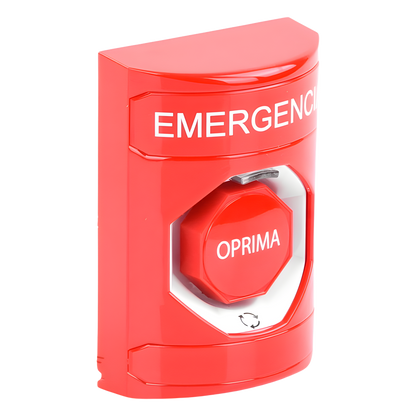 Botón de Emergencia, Texto en Español, Color Rojo, Acción Mantenida, Girar para Restablecer y LED Multicolor