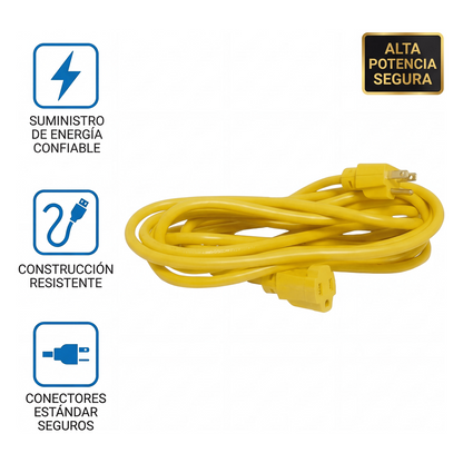 Extensión Eléctrica de Uso Rudo Aterrizada 15 metros / 127 V CA 10 A Máximo / Color Amarillo.