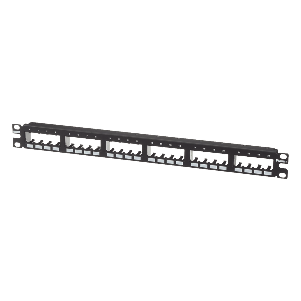 Panel de Parcheo Modular Mini-Com (Sin Conectores), Plano de Instalación al Ras, Sin Blindaje, de 24 Puertos, 1UR