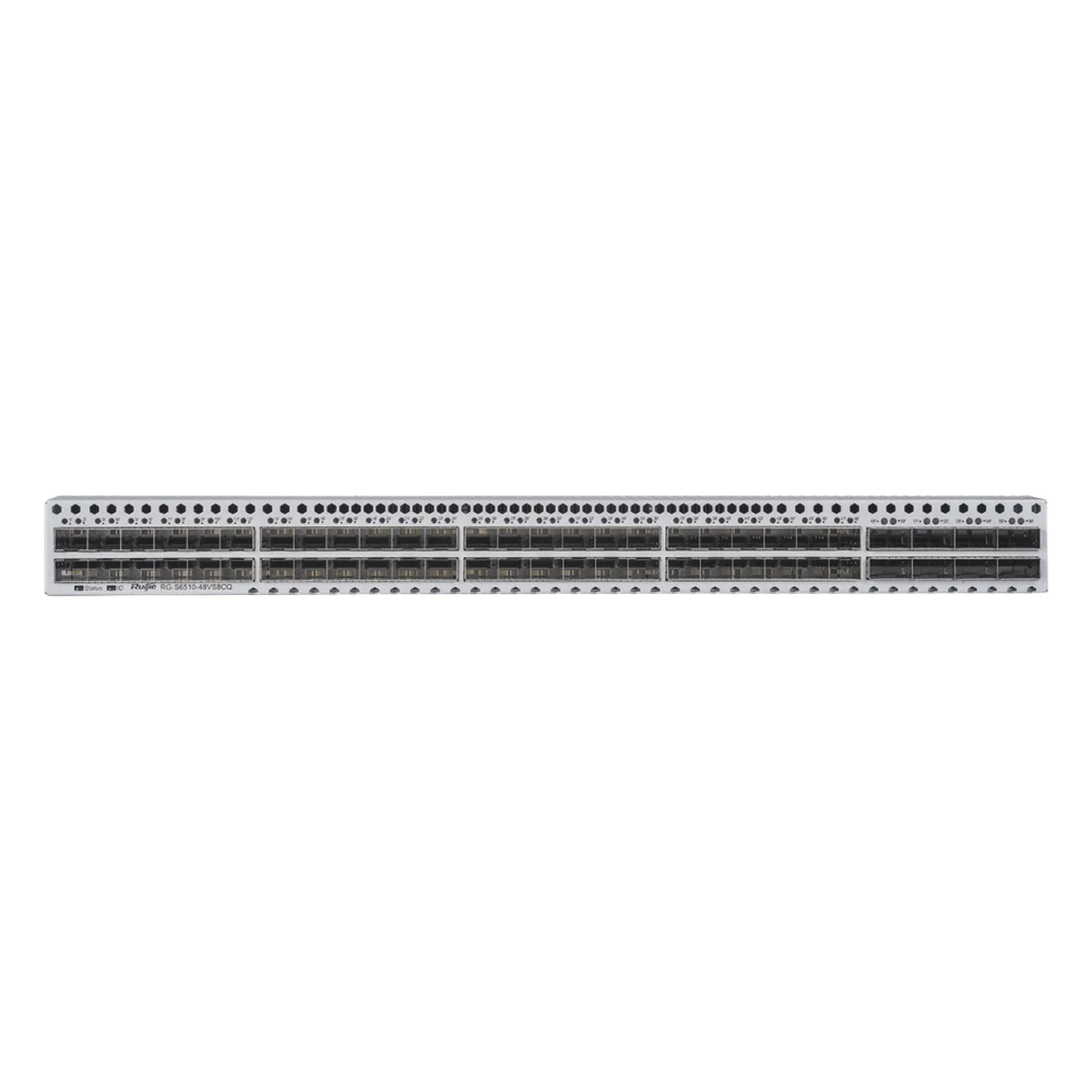 Switch Data Center / 48 Puertos SFP+ 1G/10G / 8 Puertos QSFP28 40G/100G / 2.56 Tbps / 1920 Mpps / M-LAG VSU VXLAN EVPN / RDMA RoCEv2 PFC ECN