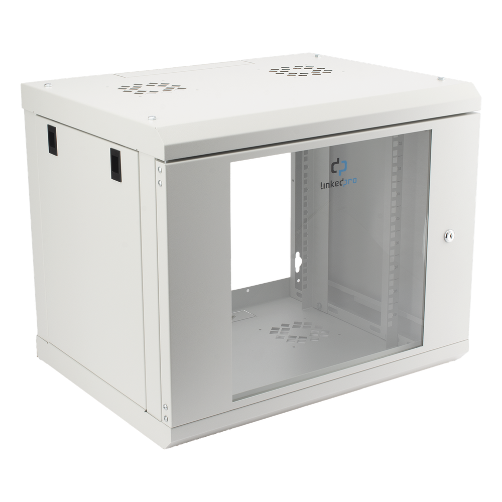 Gabinete de Pared de 9U con Puerta de Cristal Templado, 479.5 mm de Profundidad, Rack de 19'', Acero Reforzado, Color Blanco