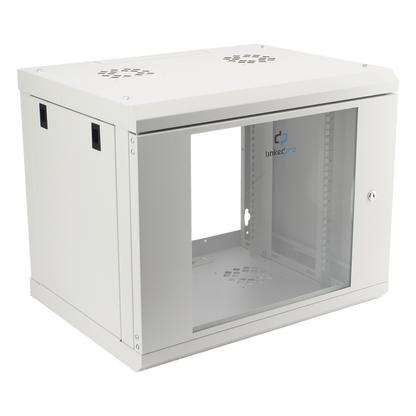Gabinete de Pared de 9U con Puerta de Cristal Templado, 479.5 mm de Profundidad, Rack de 19'', Acero Reforzado, Color Blanco