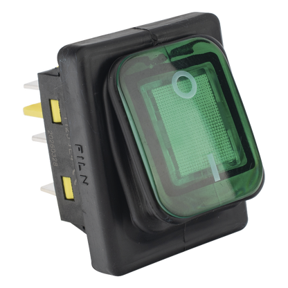 Interruptor tipo Switch con Led Color Verde / IP65 / Diseño Industrial / NO, COM, NC / Terminales tipo F1