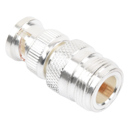 Adaptador en Linea para 50 Ohm, de Conector N Hembra a BNC Macho, Plata /Oro /Teflón
