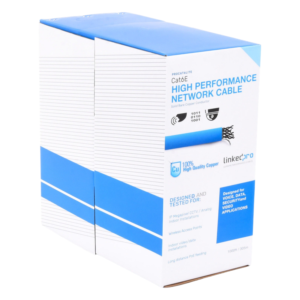 Bobina de Cable de 305 Metros (1000 Pies) Cat6, CM, 24 AWG, Alto Rendimiento, ETL, UL, Color Azul, Super Flexible, para Aplicaciones de