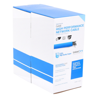 Bobina de Cable de 305 Metros (1000 Pies) Cat6, CM, 24 AWG, Alto Rendimiento, ETL, UL, Color Azul, Super Flexible, para Aplicaciones de