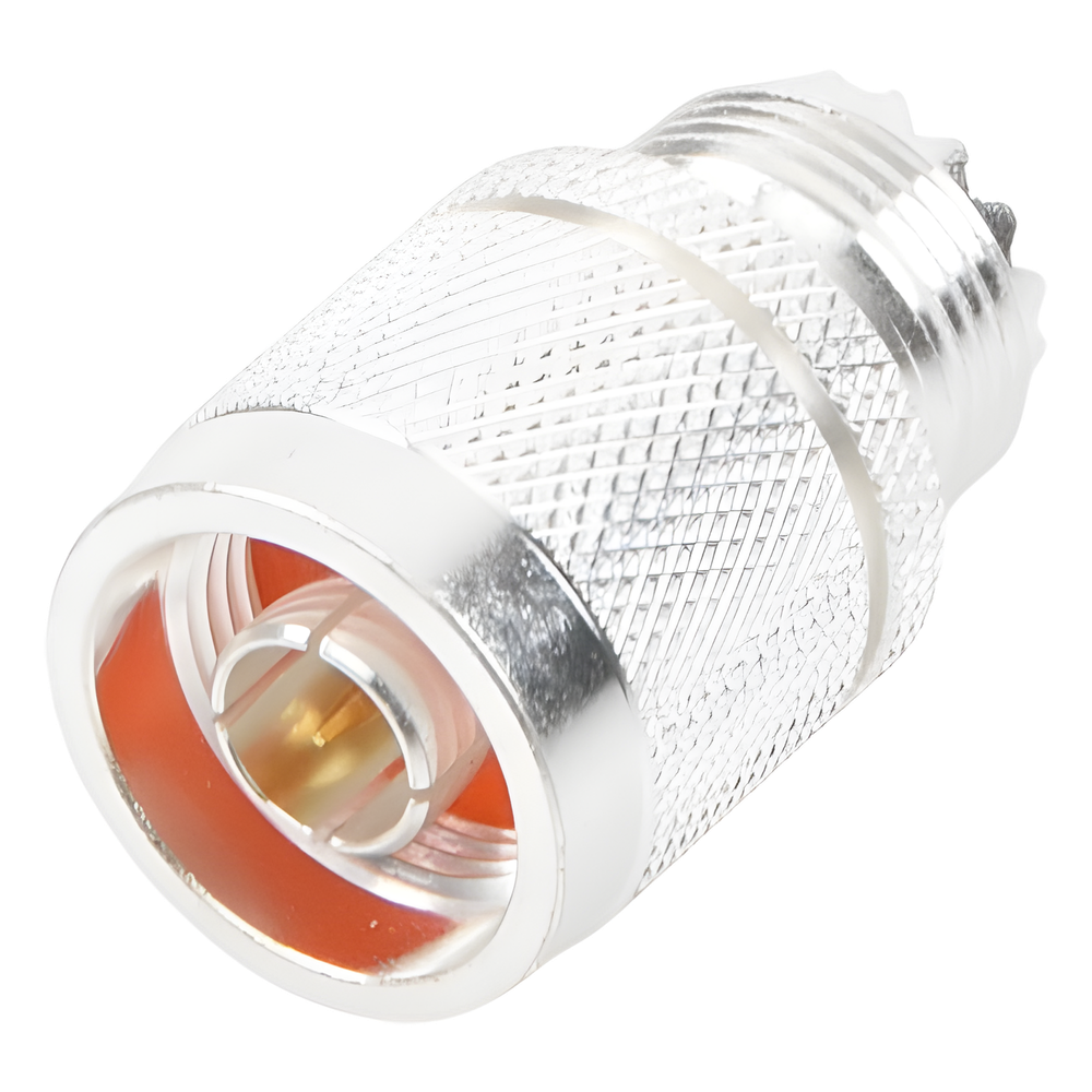 Adaptador en Línea, de Conector N Macho a UHF Hembra (SO-239), Plata/ Oro/ Teflón