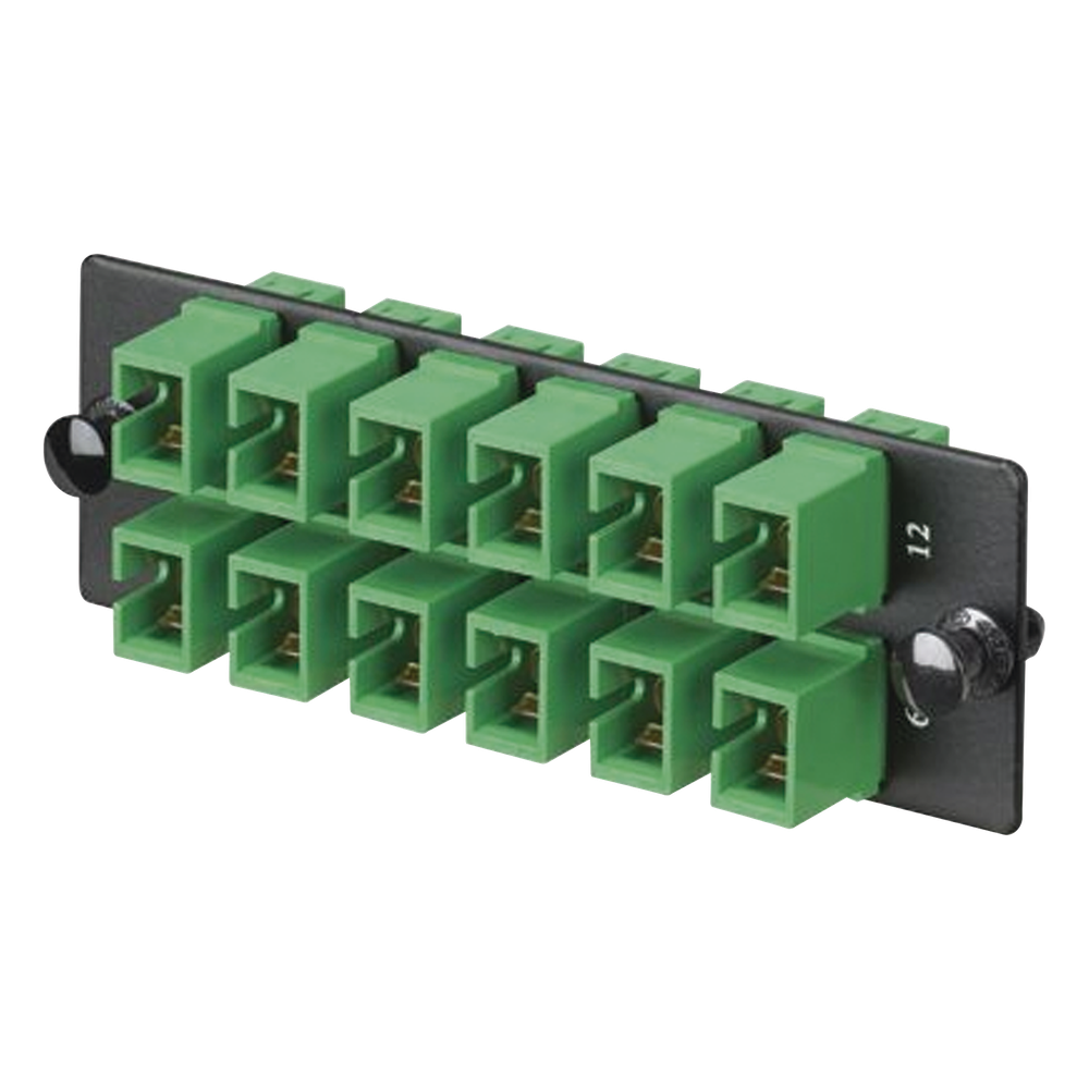 Placa Acopladora de Fibra Optica FAP, Con 12 Conectores SC/APC (12 Fibras), Para Fibra Monomodo OS1/OS2, Color Verde