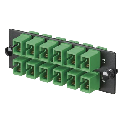 Placa Acopladora de Fibra Optica FAP, Con 12 Conectores SC/APC (12 Fibras), Para Fibra Monomodo OS1/OS2, Color Verde