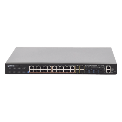 Switch Administrable Stacking Capa 3, 24 Puertos PoE 802.3af/at 10/100/1000T, Hasta 370 W, 4 Puertos 10G SFP+