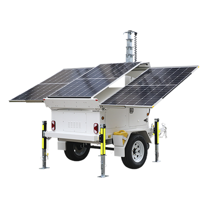 Traila / Remolque con Mástil Retráctil de 7.5 m. para Videovigilancia o Iluminación, con Bases para Instalar Paneles Solares y Baterías (No incluidos)
