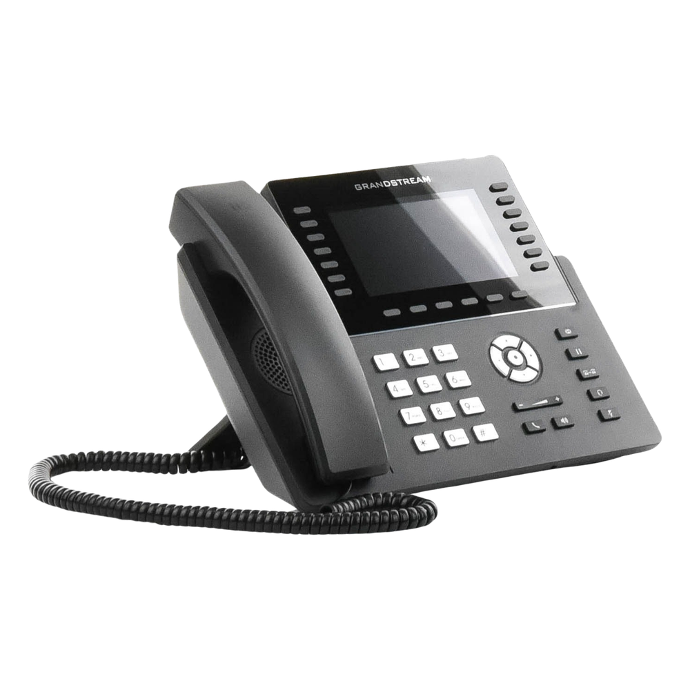 Teléfono IP Wi-Fi, Grado Operador, 14 líneas SIP con 6 cuentas, pantalla LCD 5", puertos Gigabit, Bluetooth, PoE, codec Opus, IPV4/IPV6 con gestión