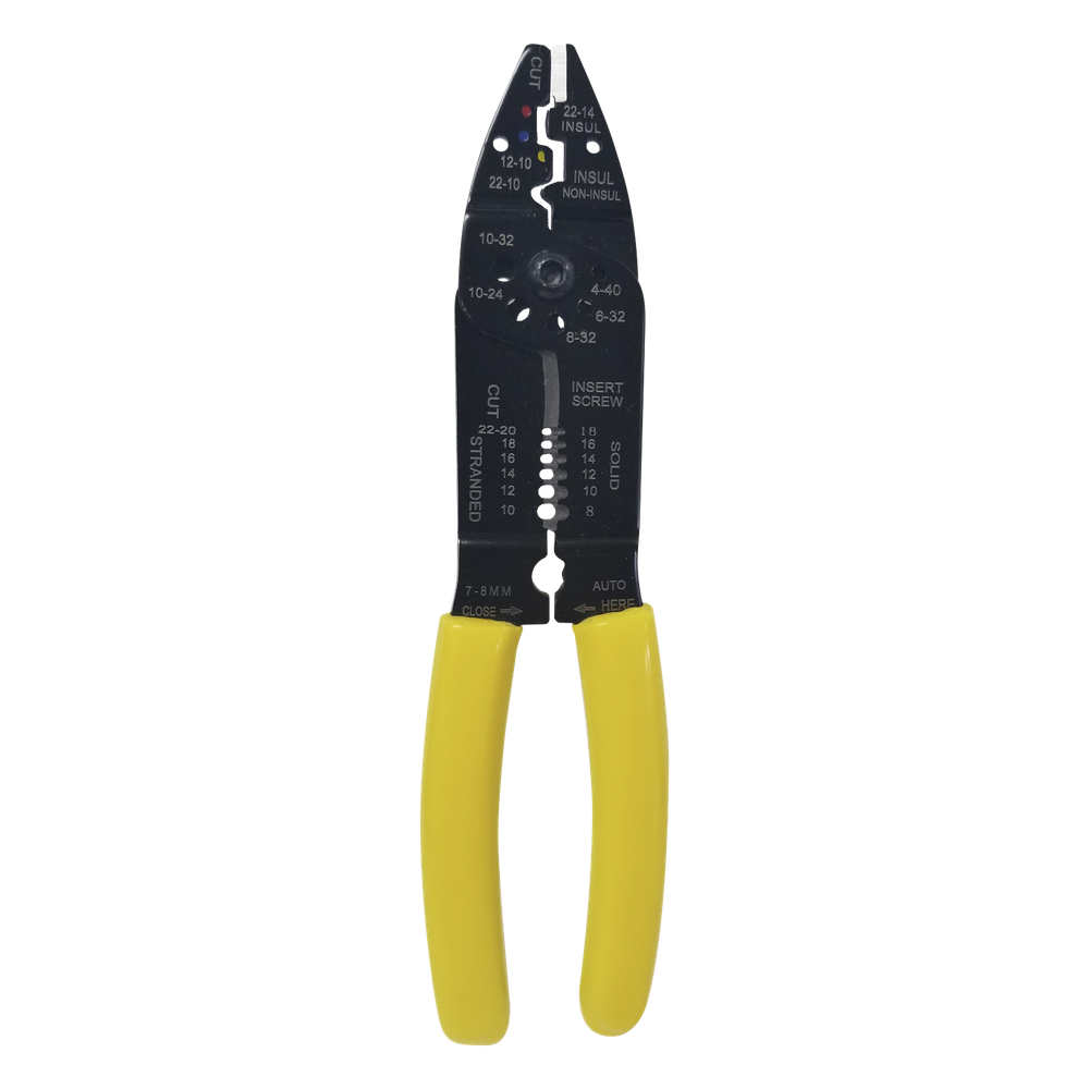 Pinza Cortacables / Pelacables 10 a 22 AWG con Plegador de Conectores.