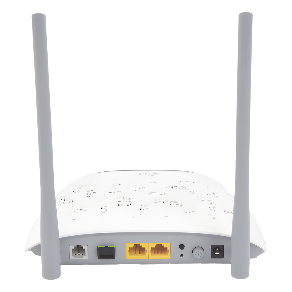 ONU/ONT - Router GPON WIFI N 300 Mbps / Frecuencia de 2.4 GHz / 1 puerto GPON SC-APC / 2 puertos LAN (1 GE/ 1 FE) / 1 puerto POTS (FXS) / Soporta