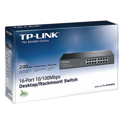 Switch no administrable de 16 puertos 10/100 Mbps de escritorio y para montaje en rack