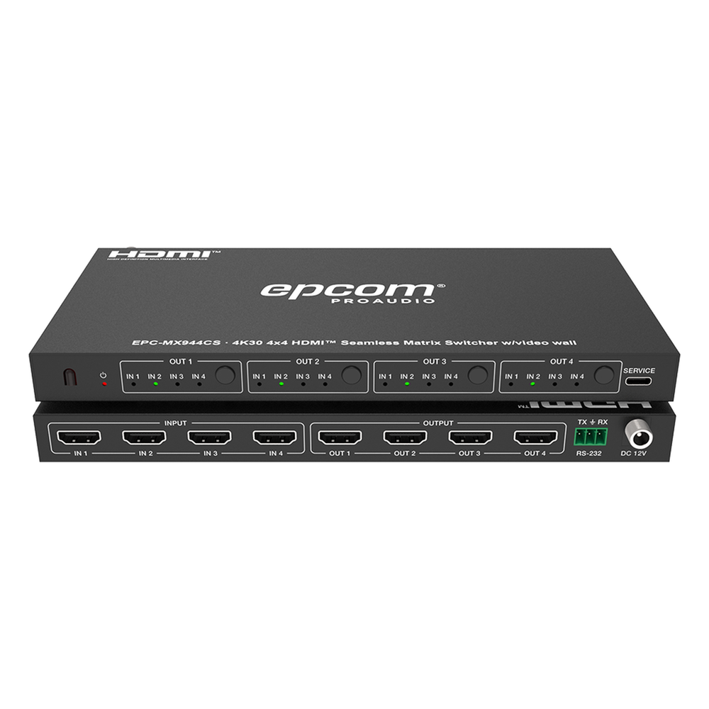 Matriz de Video HDMI 4x4 | Ancho de Banda 10.2 Gbps | Resolución 4K@30Hz | Escalado a 1080P, 720P, 1920x1200, 4K30 | Modos Matriz y Video Wall |