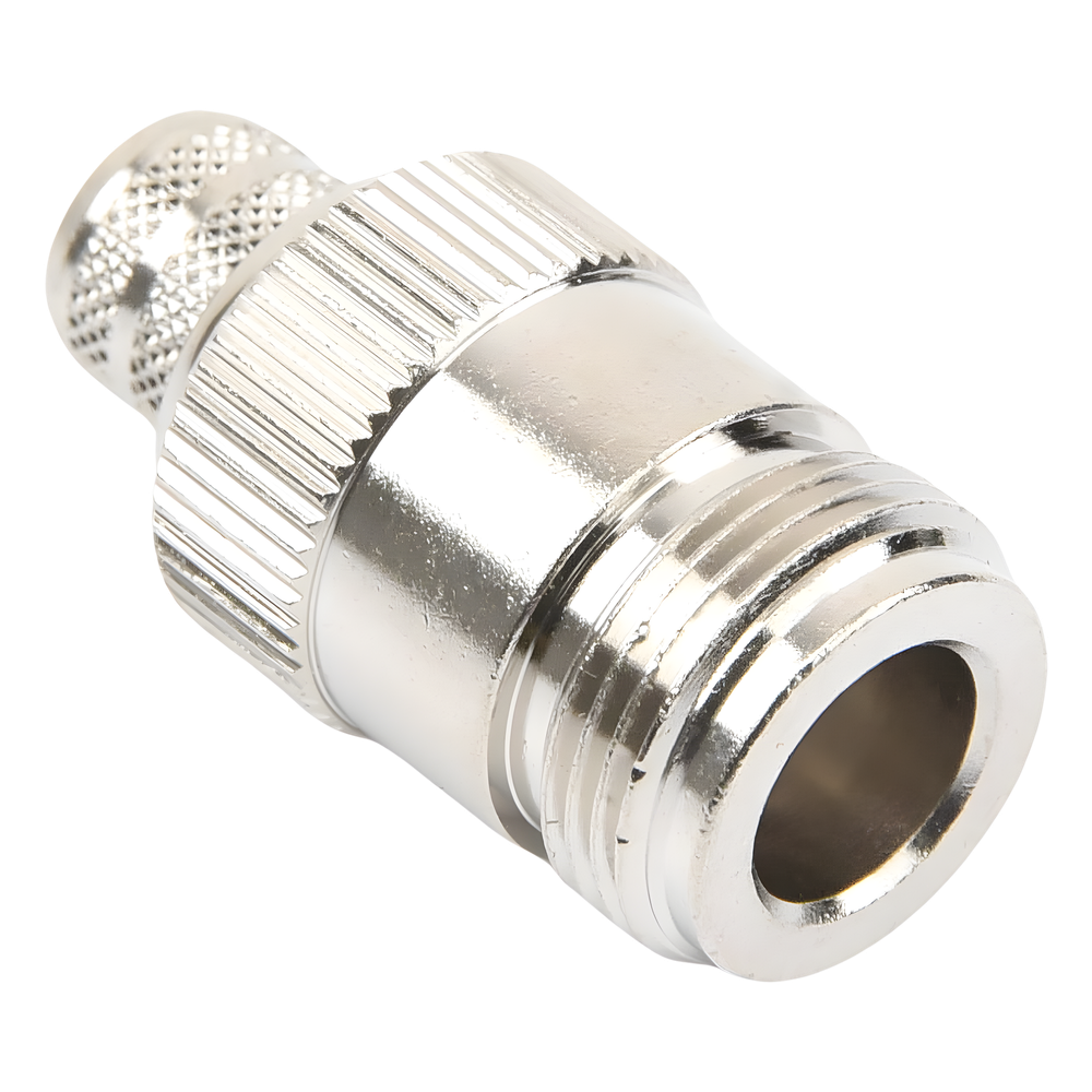 Conector N Hembra Inverso de Anillo Plegable para Cables 9913, RG-8/U, LMR-400, Grupo I, Níquel/ Oro/ Teflón