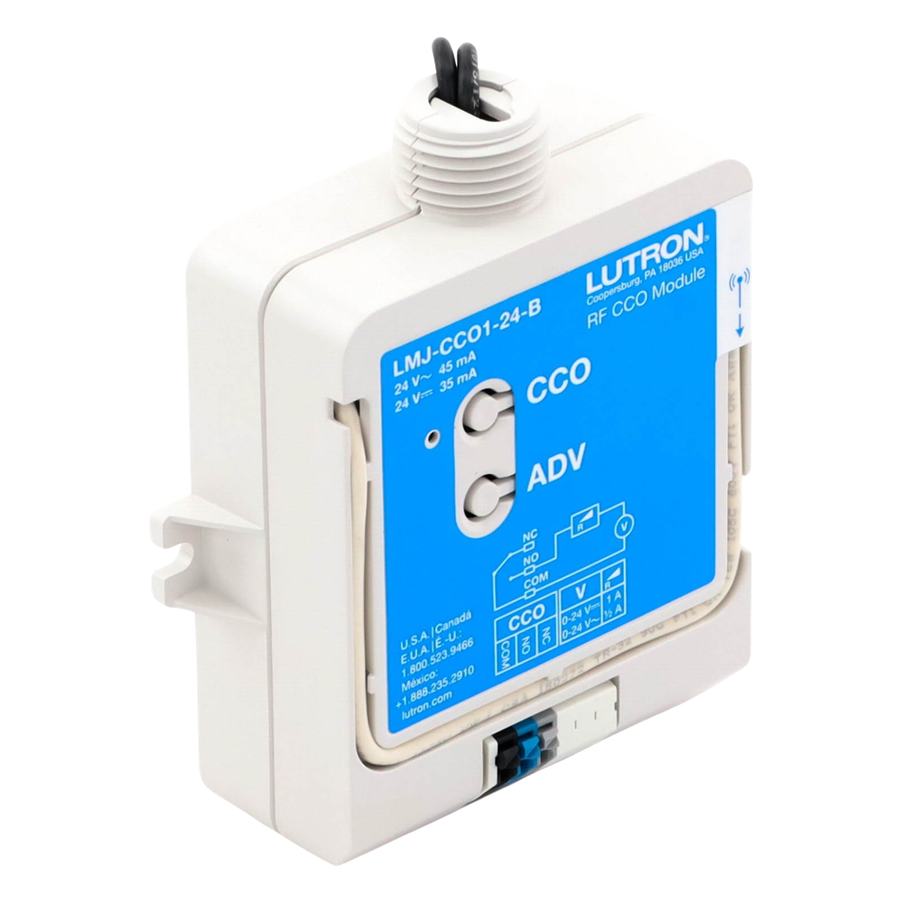 Módulo CCO de RF con salida de contacto seco NO/NC, 24 V, tipo mantenido o momentáneo, para integrar RadioRA 2, RadioRA 3 y HomeWorks QS con sistemas