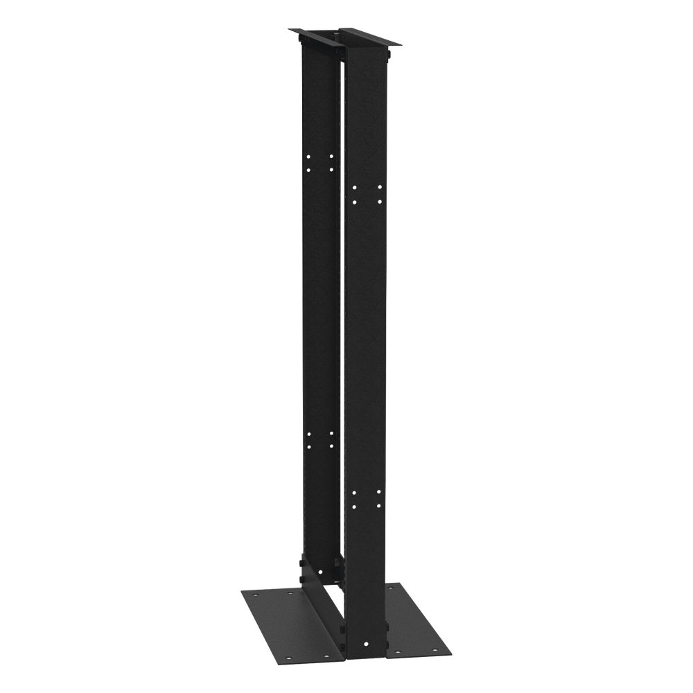 Rack de 2 Postes (Doble Perforación), Estándar 19", 24 Unidades, Fabricado en Acero, Base "L" para Anclar a Piso