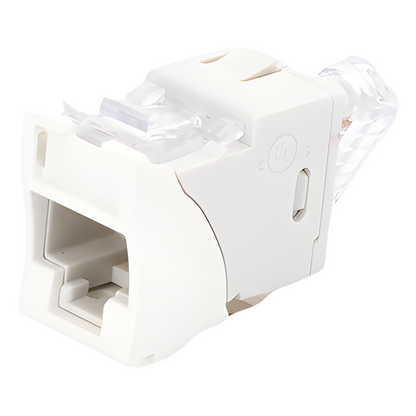 Jack Ultramax Cat6A, UTP, Montaje Híbrido en Placa de Pared (Plano y Angulado), Color Blanco, Punch Down