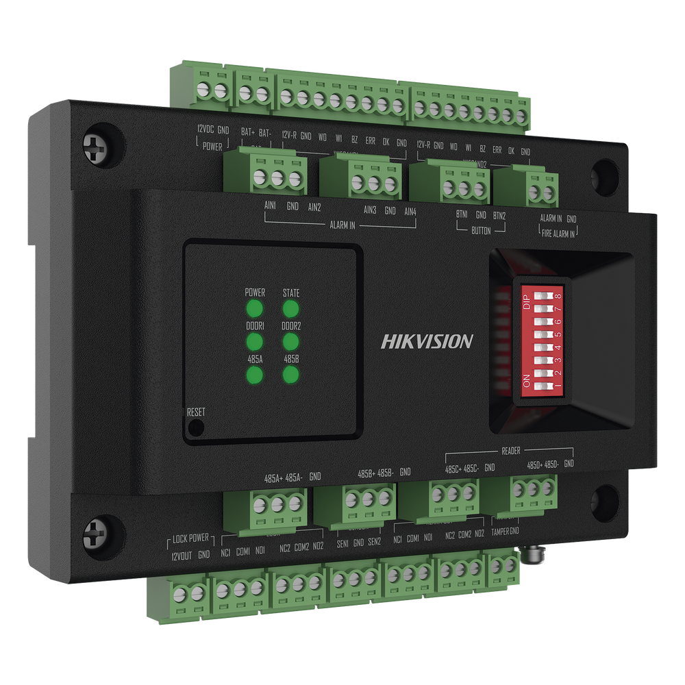 Expansor de 2 Puertas para Paneles de Control de Acceso DS-K27 Series / Comunicación RS-485 / 4 Entradas y 2 Salidas Auxiliares