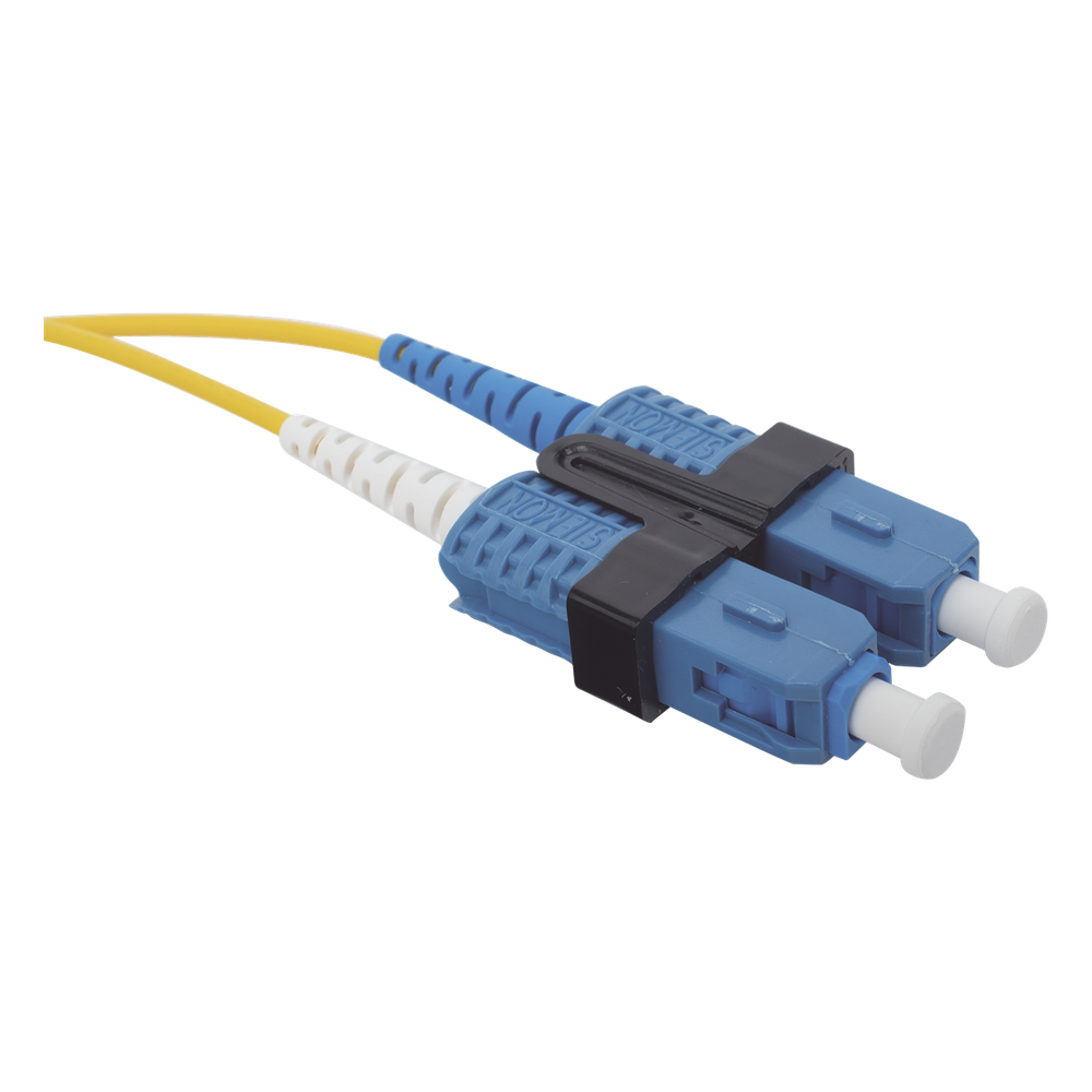 Jumper de Fibra Óptica Monomodo (OS2), XGLO, LC/UPC-SC/UPC Duplex, OFNR, Color Amarillo, 5 Metros (16.40 Pies)