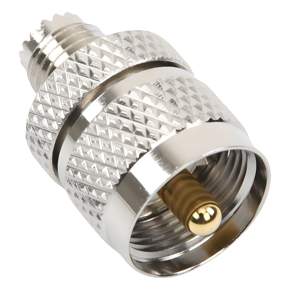 Adaptador en Línea de Conector Mini UHF Hembra a UHF Macho (PL-259), Níquel/ Oro/ Teflón