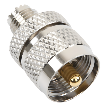 Adaptador en Línea de Conector Mini UHF Hembra a UHF Macho (PL-259), Níquel/ Oro/ Teflón