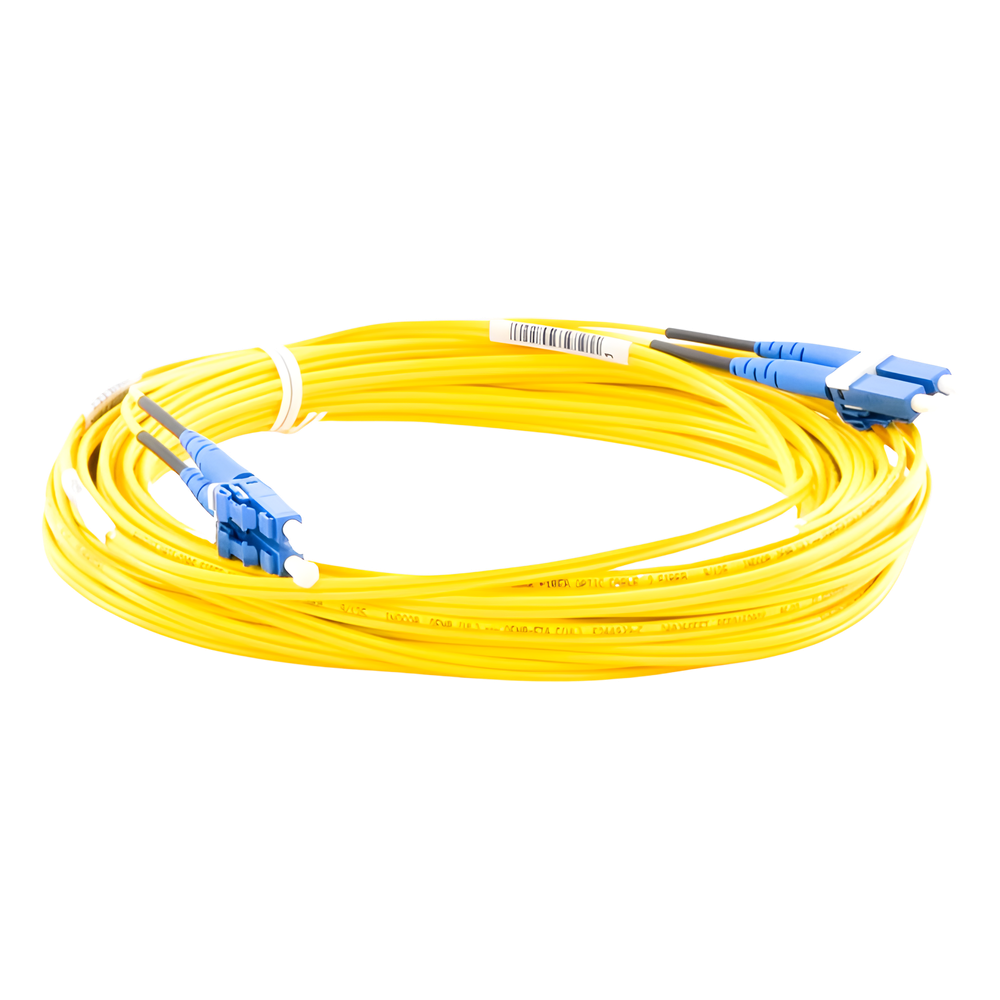 Jumper de Fibra Optica Monomodo 9/125 OS2, LC-LC Duplex, OFNR (Riser), Color Amarillo, 10 Metros (32.81 Pies)