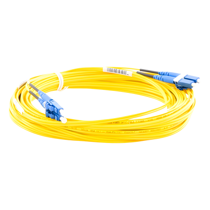 Jumper de Fibra Optica Monomodo 9/125 OS2, LC-LC Duplex, OFNR (Riser), Color Amarillo, 10 Metros (32.81 Pies)