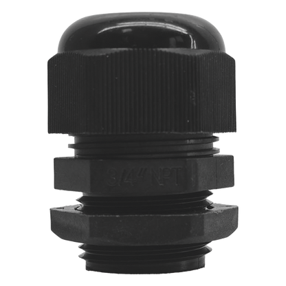 Conector Plástico Negro Tipo Glándula para Rosca NPT 3/4"