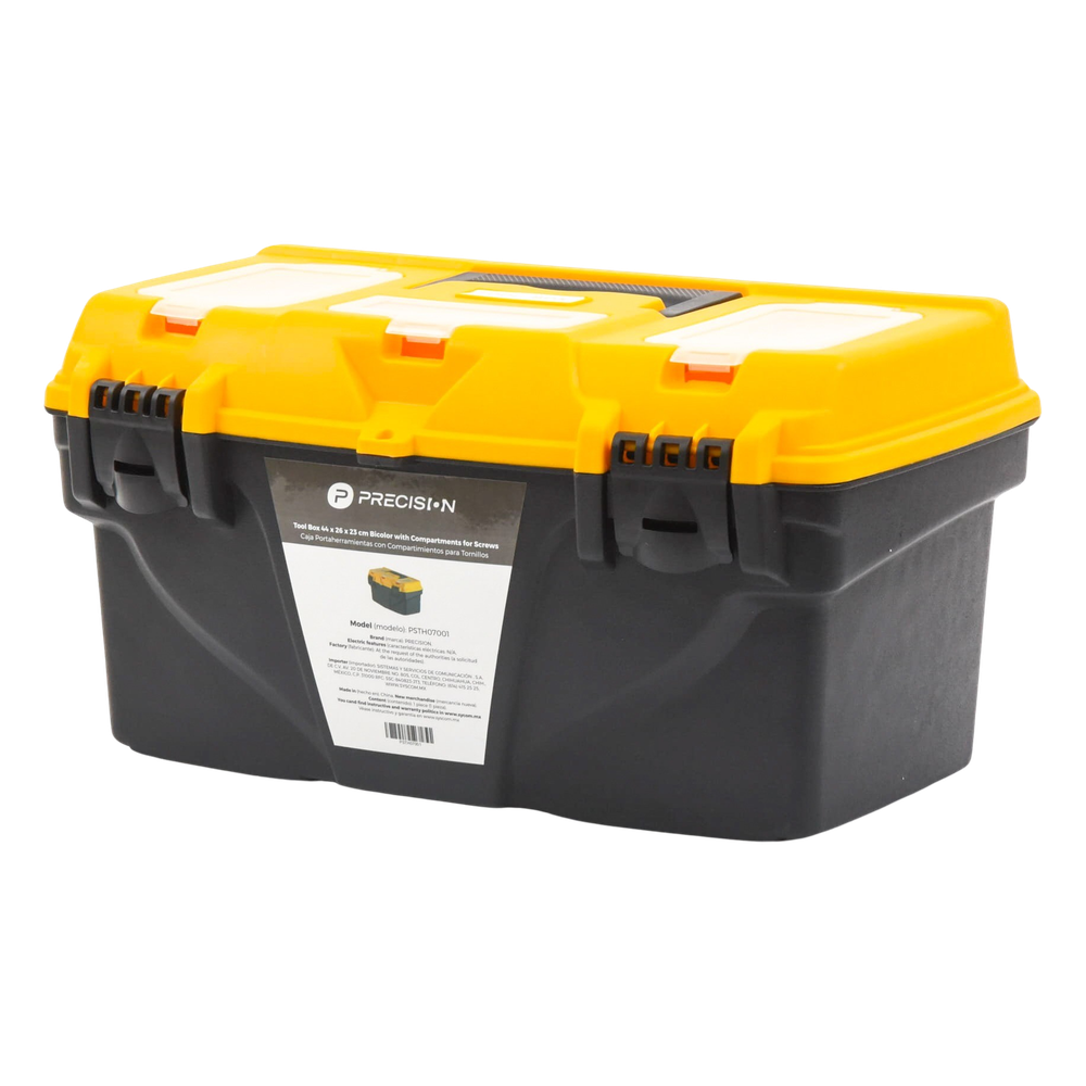 Caja Porta Herramientas 17", 44x26x23 cm Bicolor con Compartimientos para Tornillos.