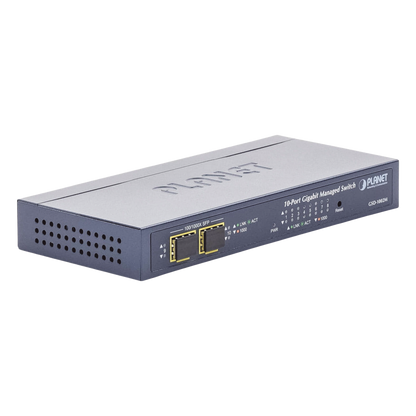 Switch Administrable de Escritorio de 8 Puertos Gigabit/ 2 Puertos SFP / 20 Gbps Switching / PoE In 802.3af/at / Dual Power DC + PoE / VLAN Q-in-Q