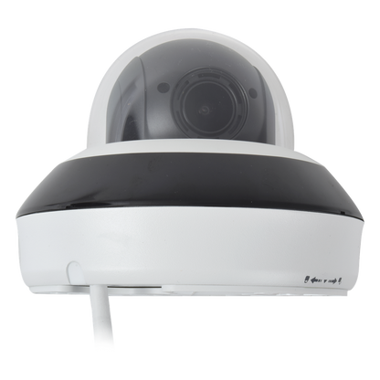 Mini Domo PTZ IP 4 Megapixel / 4X Zoom / H.265+ / 20 mts IR EXIR / WDR 120dB / PoE / IK10 / Exterior IP66 / Ultra Baja Iluminación / Micrófono