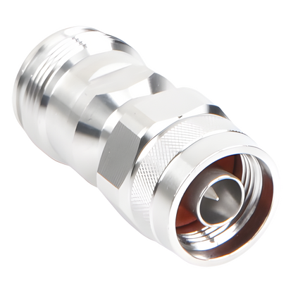 Adaptador en Línea de Conector 4.3-10 Hembra a N Macho, Bronce Blanco/ Plata/ Teflón