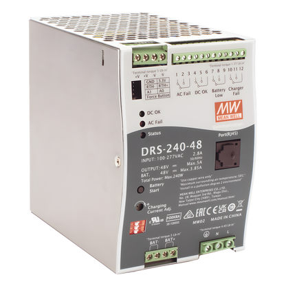 Fuente de Poder Industrial de 240W con Cargador de Baterías, salida 48Vcc, 5A, para montaje Riel Din