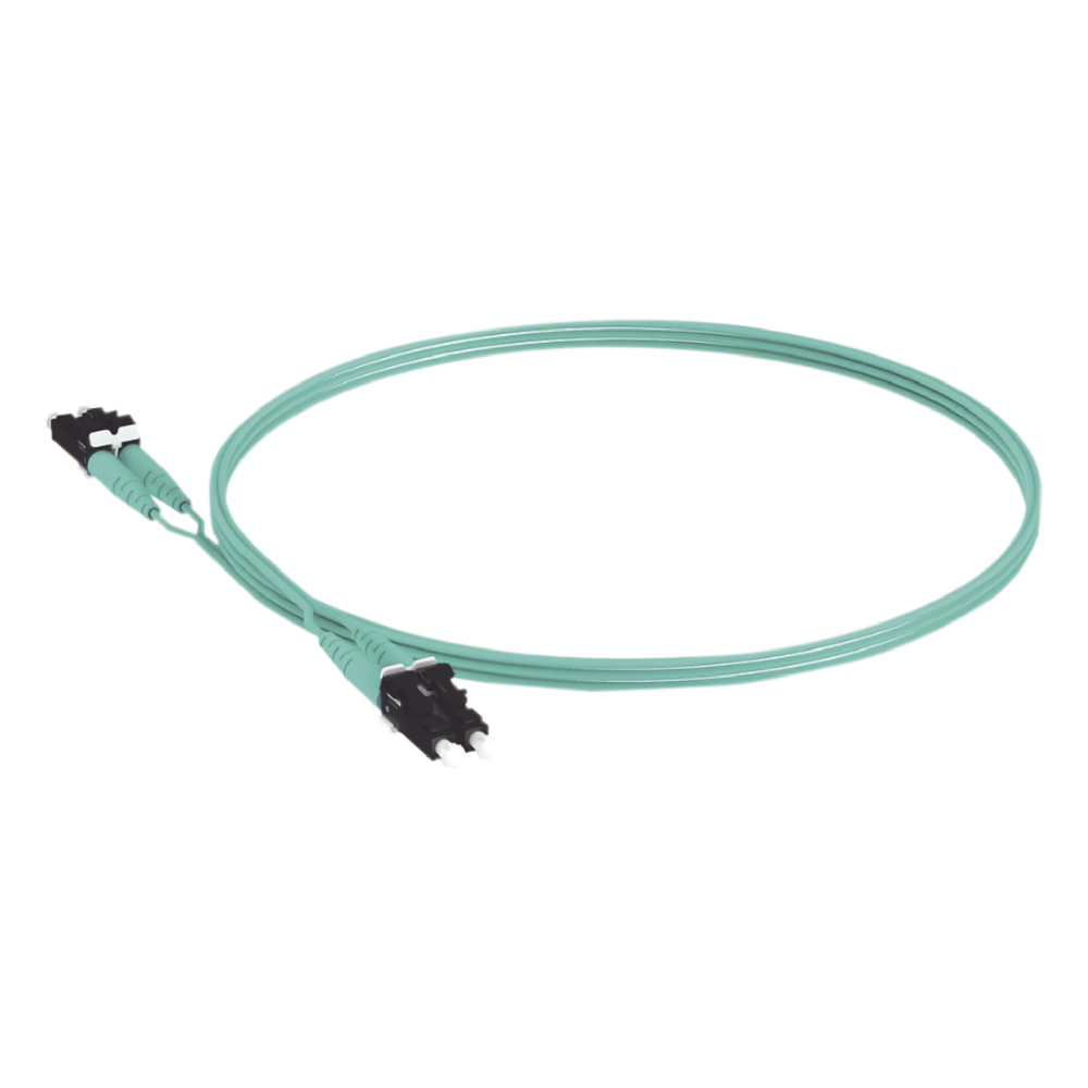 Jumper de Fibra Optica Multimodo 50/125 OM3, LC-LC Duplex, OFNR (Riser), Color Aqua, 5 Metros (16.40 Pies)
