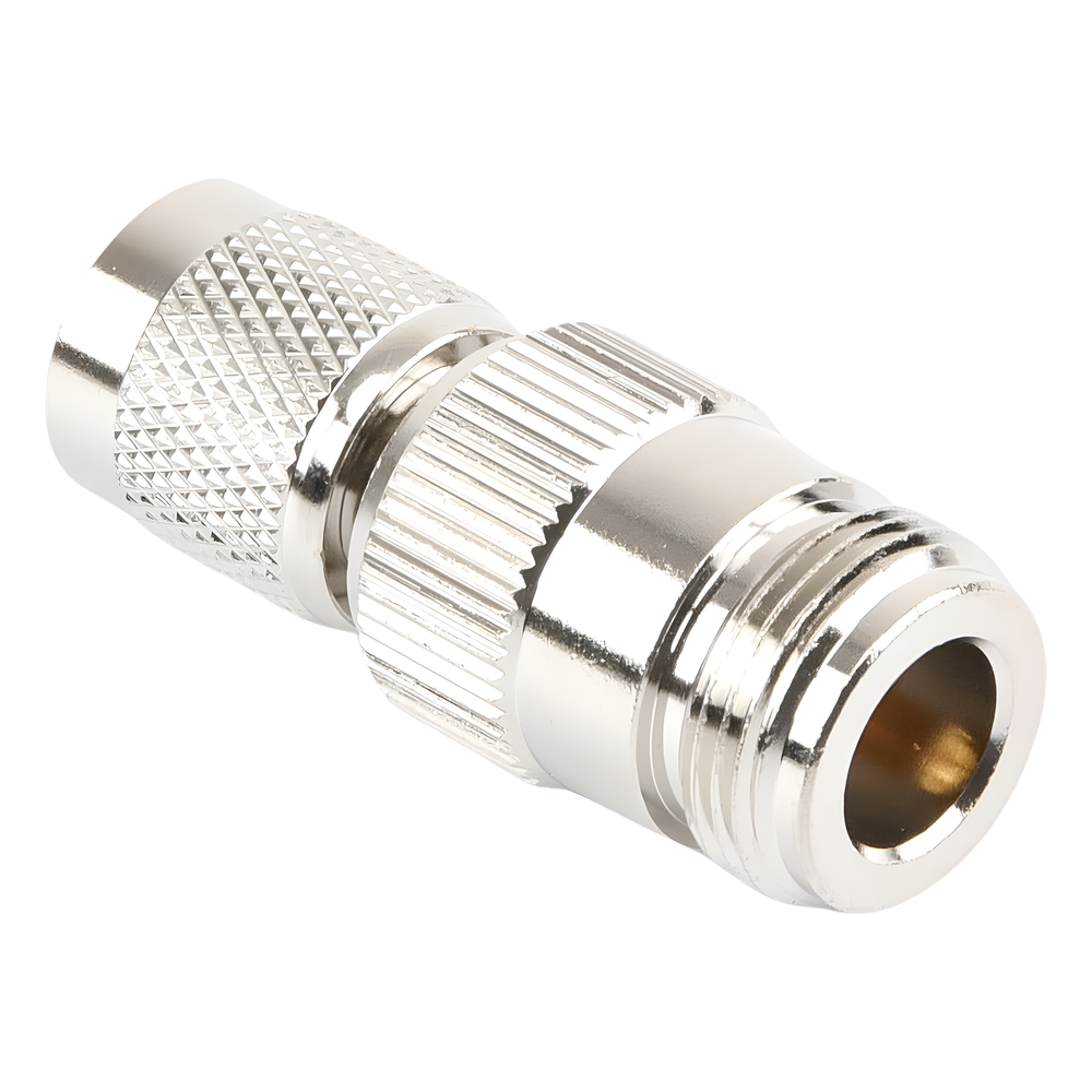 Adaptador en Línea, de Conector TNC Macho Inverso a N Hembra, Niquel/ Oro/ Teflón