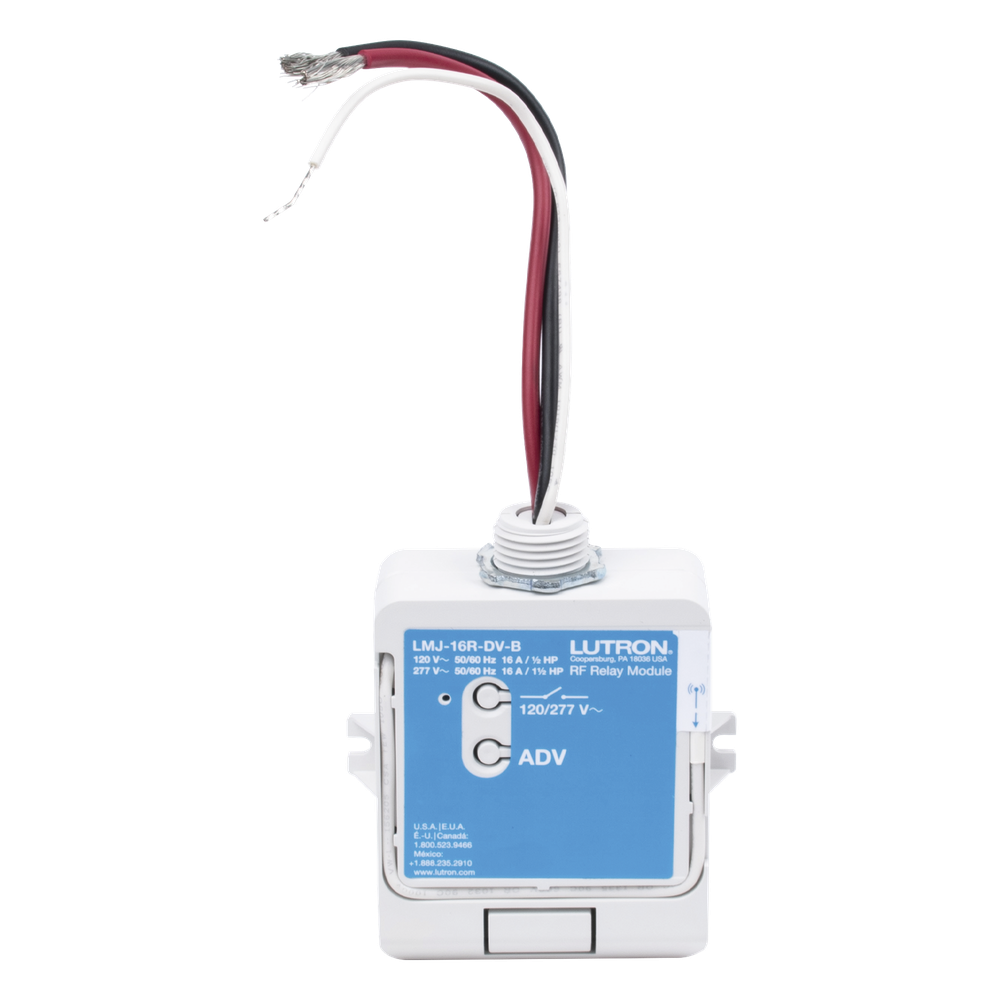 Módulo de relé de radiofrecuencia con tecnología Softswitch, conmuta hasta 16 A de propósito general, 120/277 V, apto para plenum, compatible con RA2