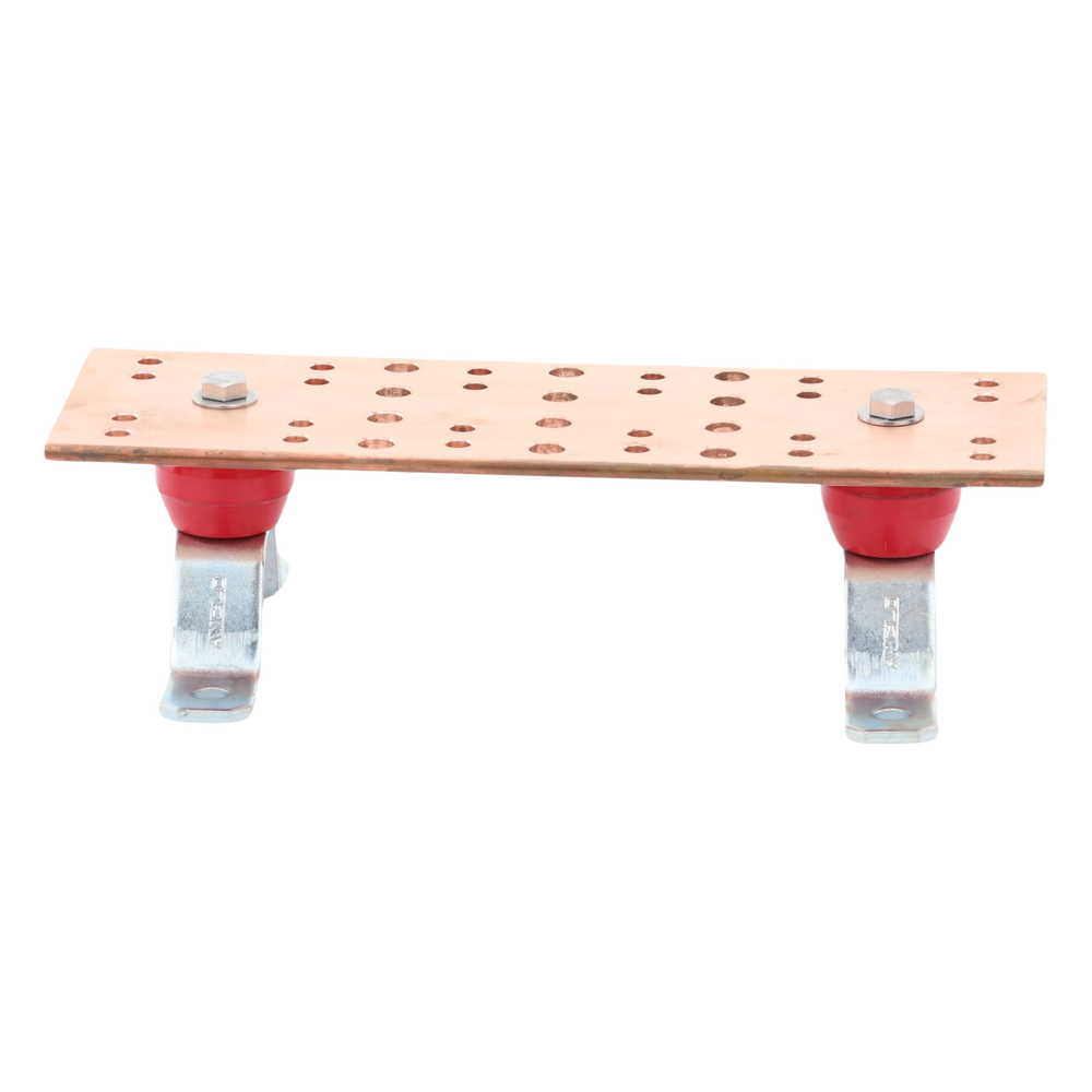 Barra Unión Telecom TMGB / 12 x 4 x 1/4 in / 100% Cobre / 12+24 Orificios / Aisladores Rojos / J-STD-607-A