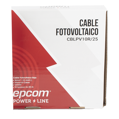 Kit de 2 rollos de 25 metros de cable fotovoltaico de cobre, rojo y negro, calibre 10 AWG (6mm²), Tipo PV, 1000/2000 V y 120°C.