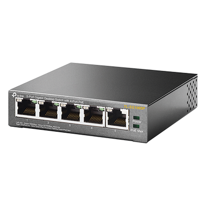 Switch Escritorio No Administrable de 5 puertos 10/100/1000 Mbps / Con 4 puertos PoE 802.3af/at de hasta 65 W / PoE Extendido hasta 250 metros