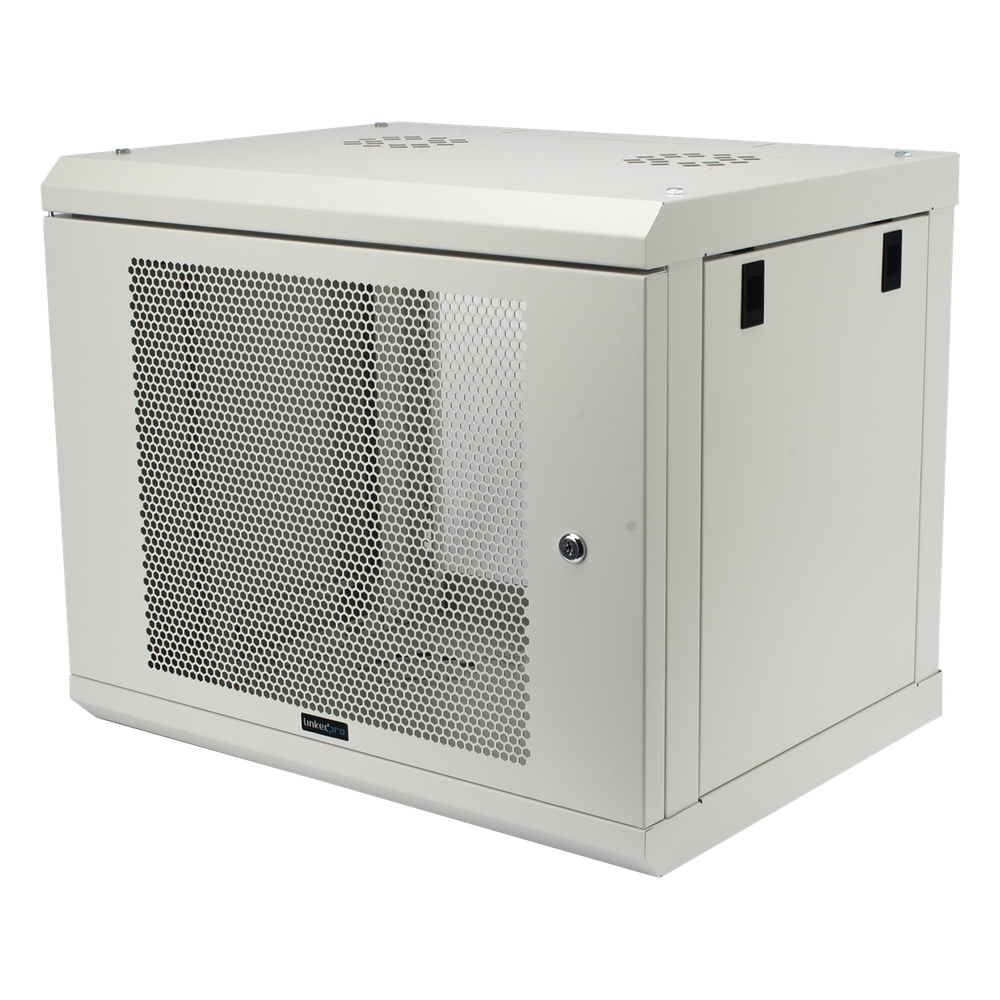 Gabinete de Pared de 9U con Puerta Perforada 455 mm de Profundidad, Rack de 19'', Acero Reforzado Color Blanco