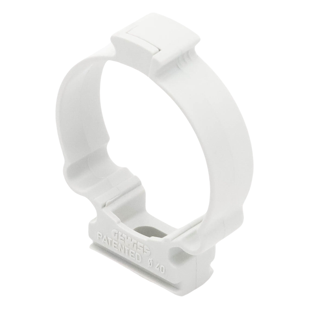 Soporte de collar (Abrazadera), PVC Auto-extinguible, cerrado para tubería de 40 mm