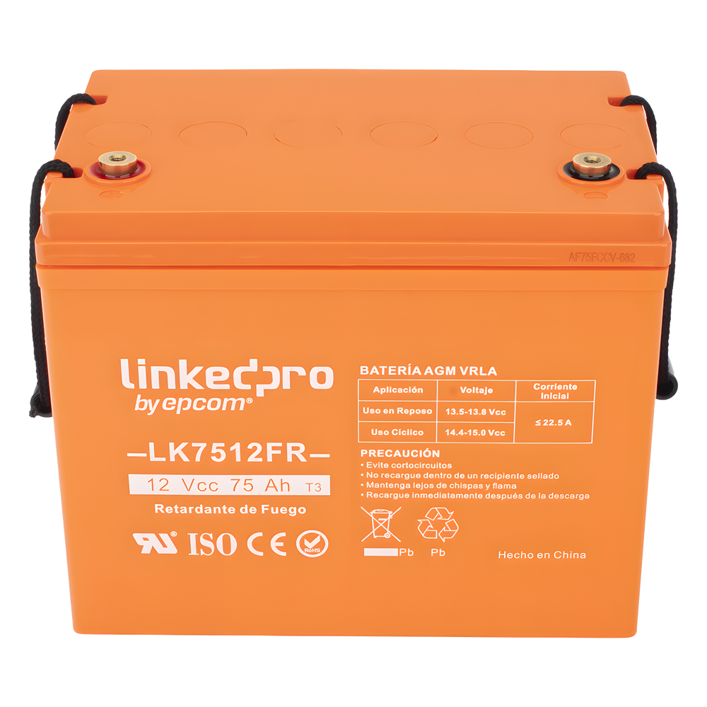 Batería de respaldo 12 V | 75 Ah | AGM | Certificada UL94-V0 Retardante a la Flama | Especial para Seguridad Electrónica | UPS | Sistemas de