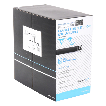 Bobina de Cable 305 Metros (1000 Pies) Cat6, 24 AWG, Climas Extremos, Color Negro, Sin Blindar, para Intemperie
