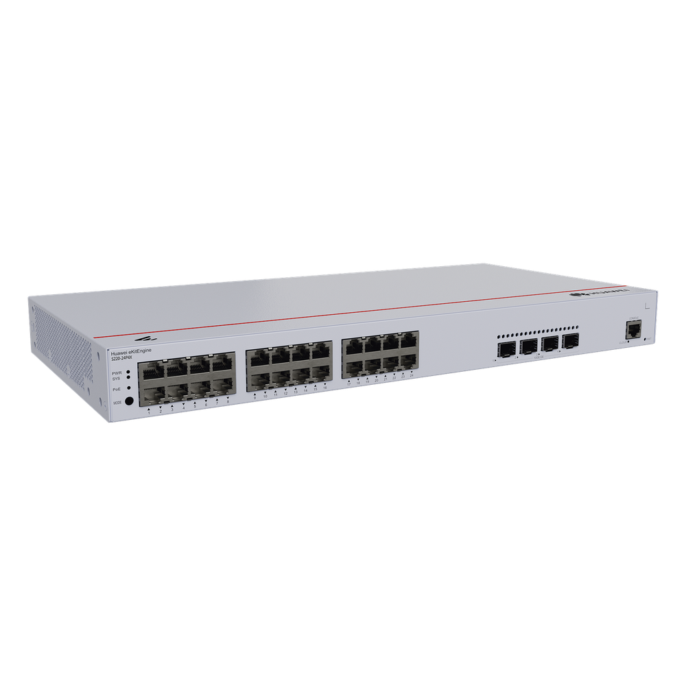 Switch de Acceso eKit Administrable / Capa 2 / 24 Puertos PoE+ Gigabit + 4 Puertos SFP+/SFP + Puerto de Consola / Poe Perpetuo / Presupuesto PoE 400
