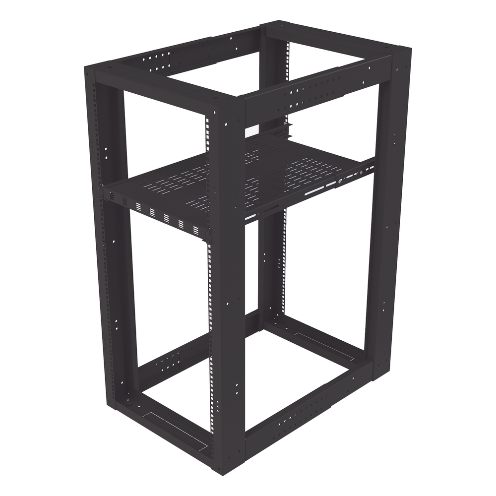 Charola Ventilada para Soportar Equipos en Rack, Profundidad Ajustable de 495 a 965 mm, 1U, Color Negro