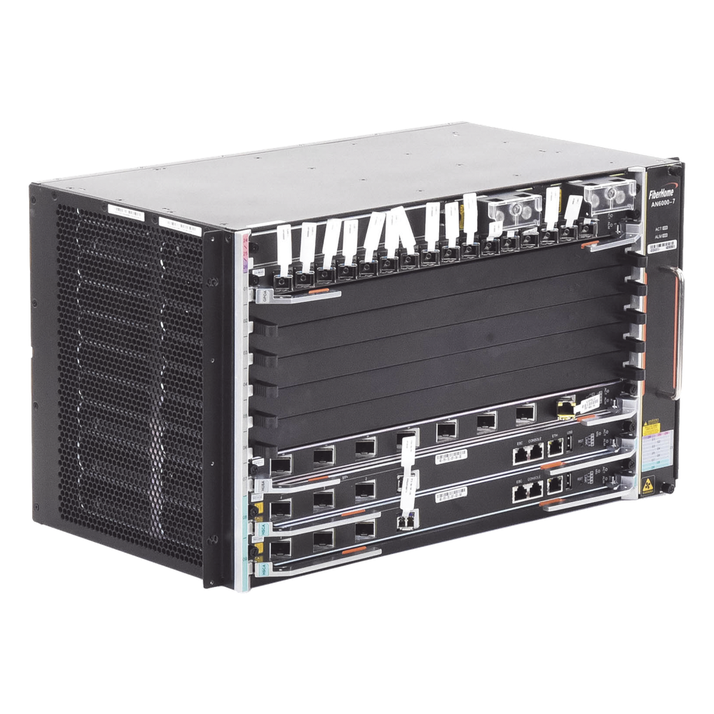 OLT Carrier Class Modular GPON, 6 Ranuras de Servicio, Incluye 1 Tarjeta de Servicio 16 puertos GPON, crecimiento hasta 96 puertos GPON, 6 UR