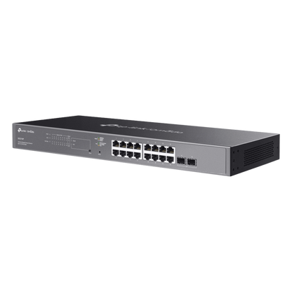 Switch Smart Omada 18 Puertos Gigabit / 16 Puertos PoE+ 802.3af/at / 2 Ranuras SFP Gigabit / Presupuesto PoE 150 W / Switching 36 Gbps / Enrutamiento